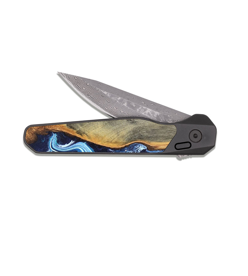EDC Dark Damascus Wood Pocket Knife - Letitia (Blue, 826465)