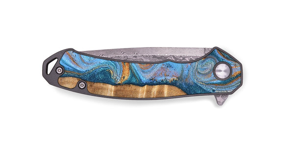 EDC Wood Pocket Knife - Mikalah (Teal & Gold, 826495)