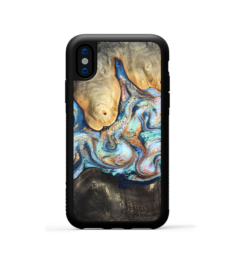 iPhone Xs Wood Phone Case - Oswaldo (Teal & Gold, 826496)