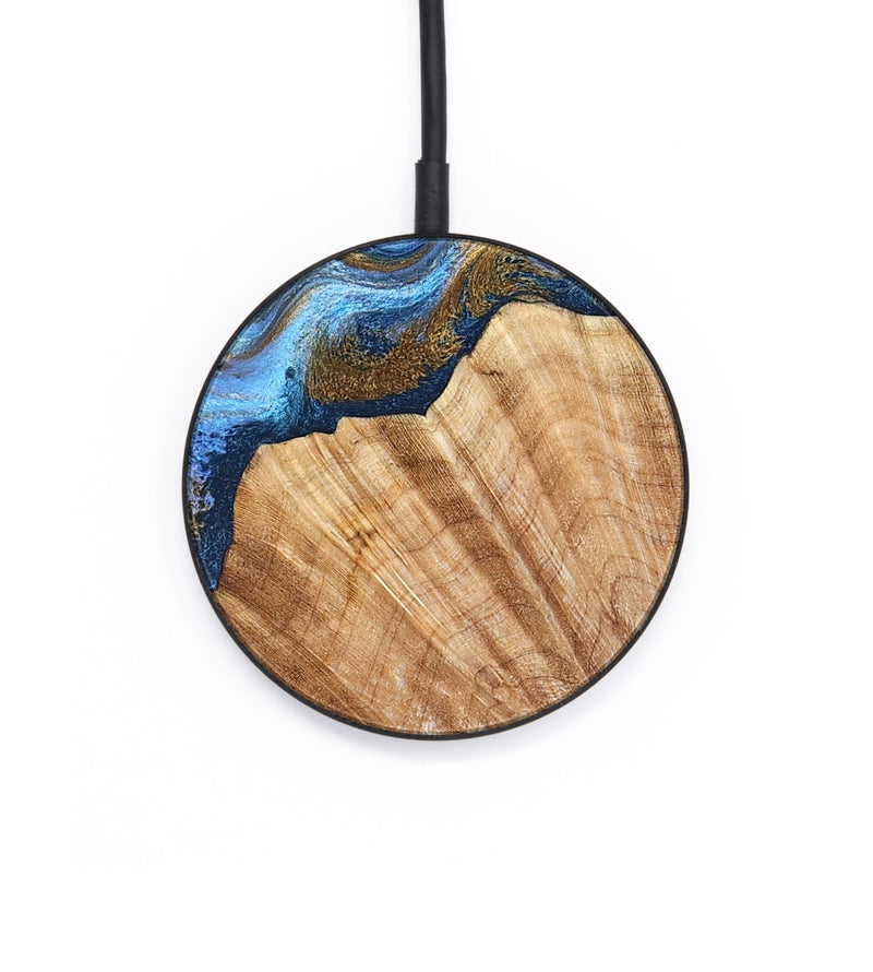 Circle Wood Wireless Charger - Ermias (Teal & Gold, 826497)