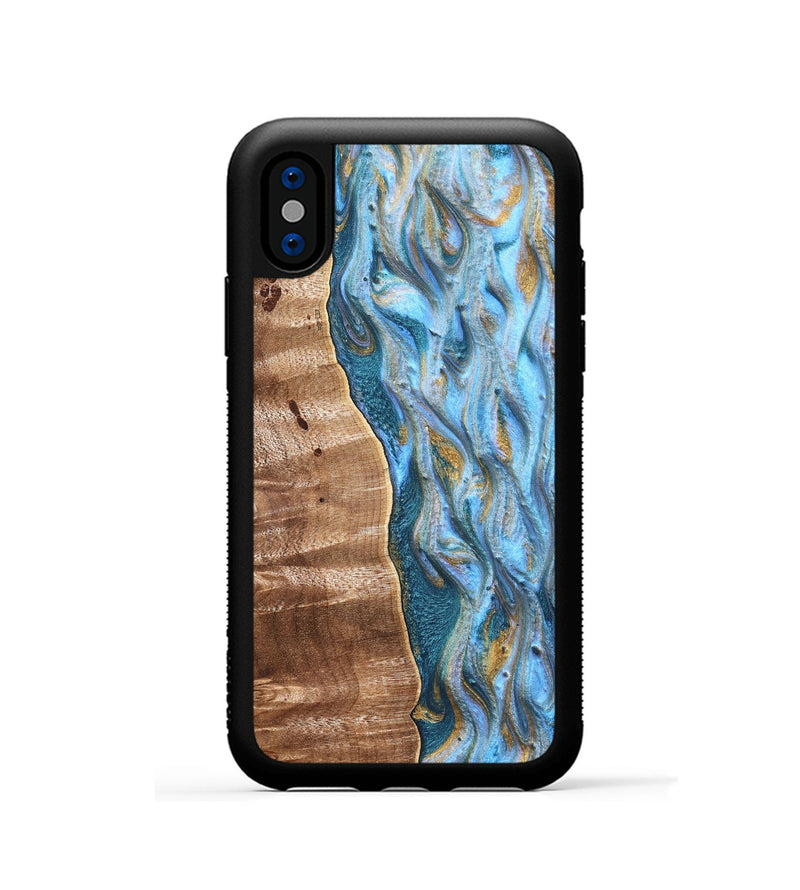 iPhone Xs Wood Phone Case - Lucero (Teal & Gold, 826500)