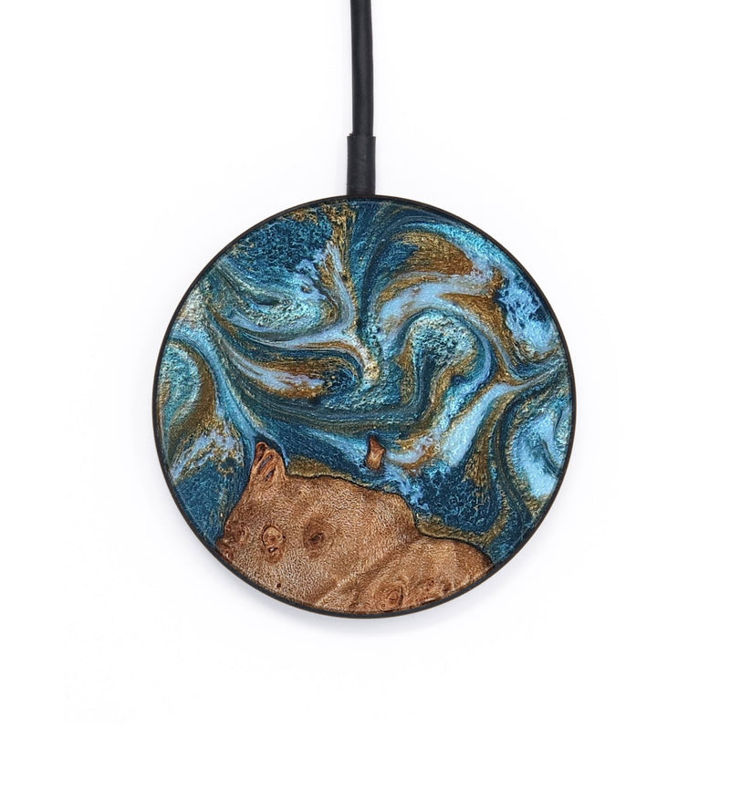 Circle Wood Wireless Charger - Audrey (Teal & Gold, 826507)