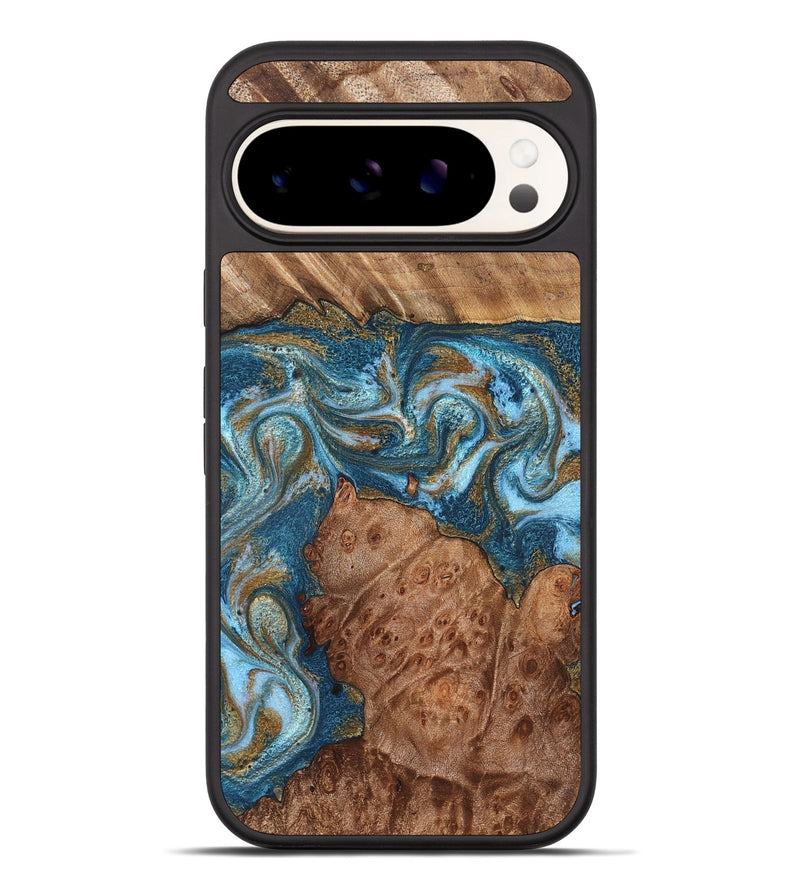 Pixel 10 Pro XL Wood Phone Case - Audrey (Teal & Gold, 826507)
