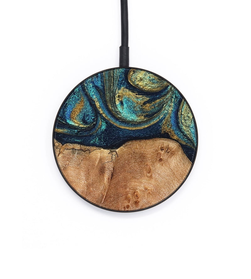 Circle Wood Wireless Charger - Cain (Teal & Gold, 826508)