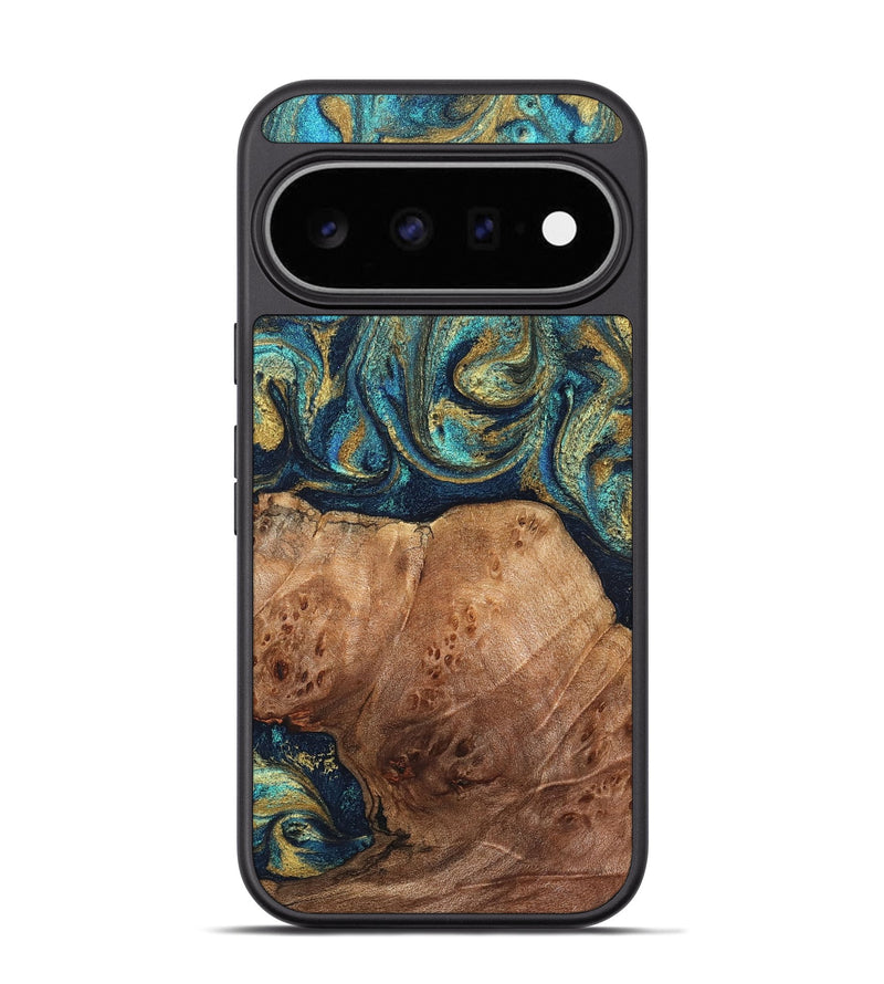 Pixel 11 Pro Wood Phone Case - Cain (Teal & Gold, 826508)