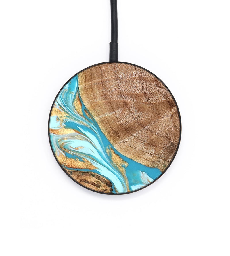 Circle Wood Wireless Charger - Rusty (Teal & Gold, 826509)