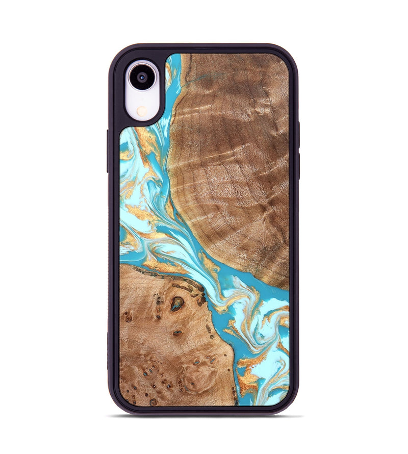 iPhone Xr Wood Phone Case - Rusty (Teal & Gold, 826509)