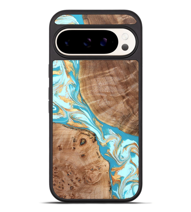 Pixel 10 Pro XL Wood Phone Case - Rusty (Teal & Gold, 826509)