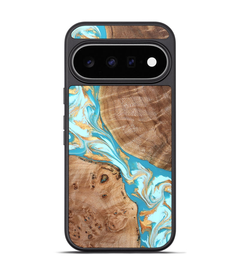 Pixel 11 Pro Wood Phone Case - Rusty (Teal & Gold, 826509)