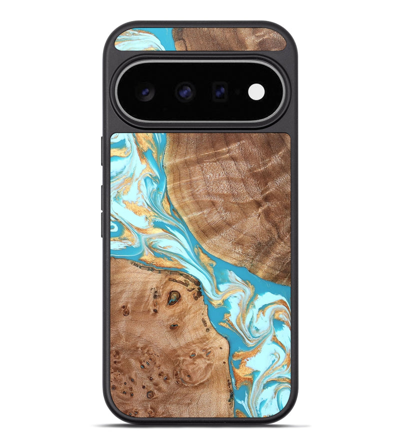 Pixel 11 Pro XL Wood Phone Case - Rusty (Teal & Gold, 826509)