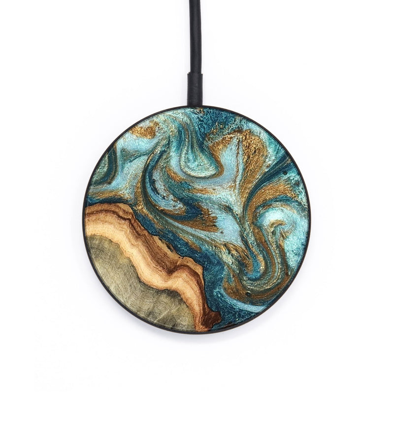 Circle Wood Wireless Charger - Amara (Teal & Gold, 826511)