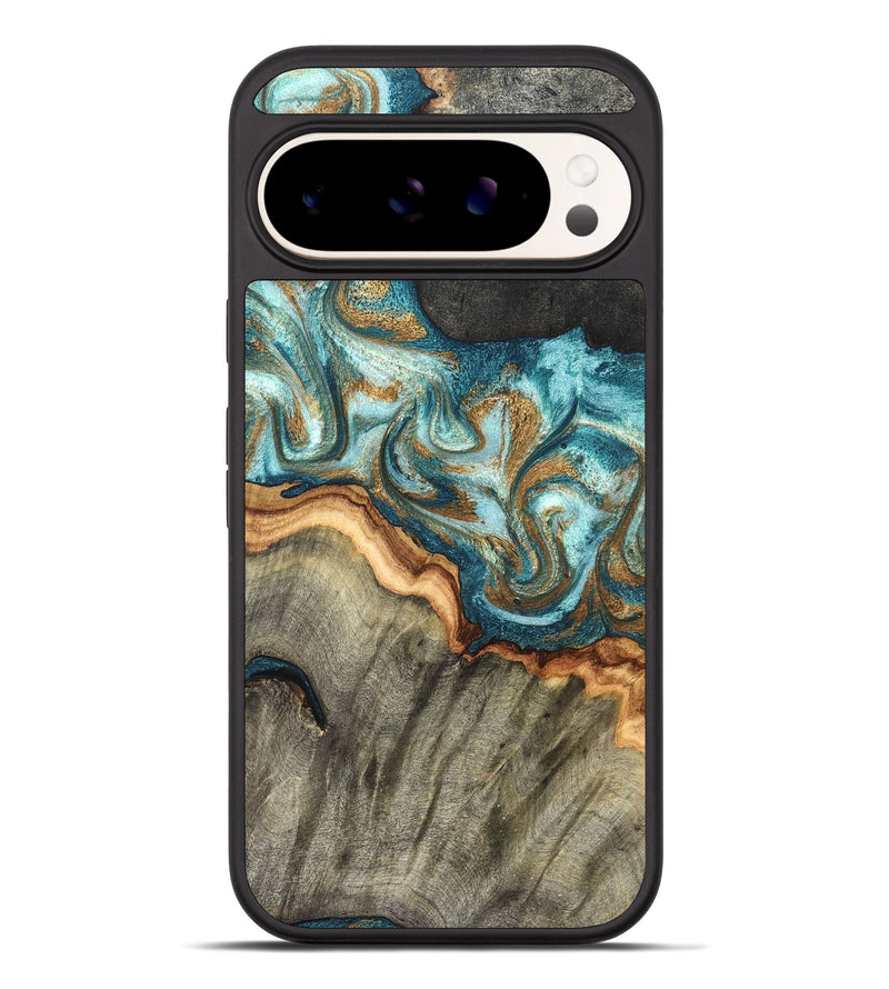Pixel 10 Pro XL Wood Phone Case - Amara (Teal & Gold, 826511)