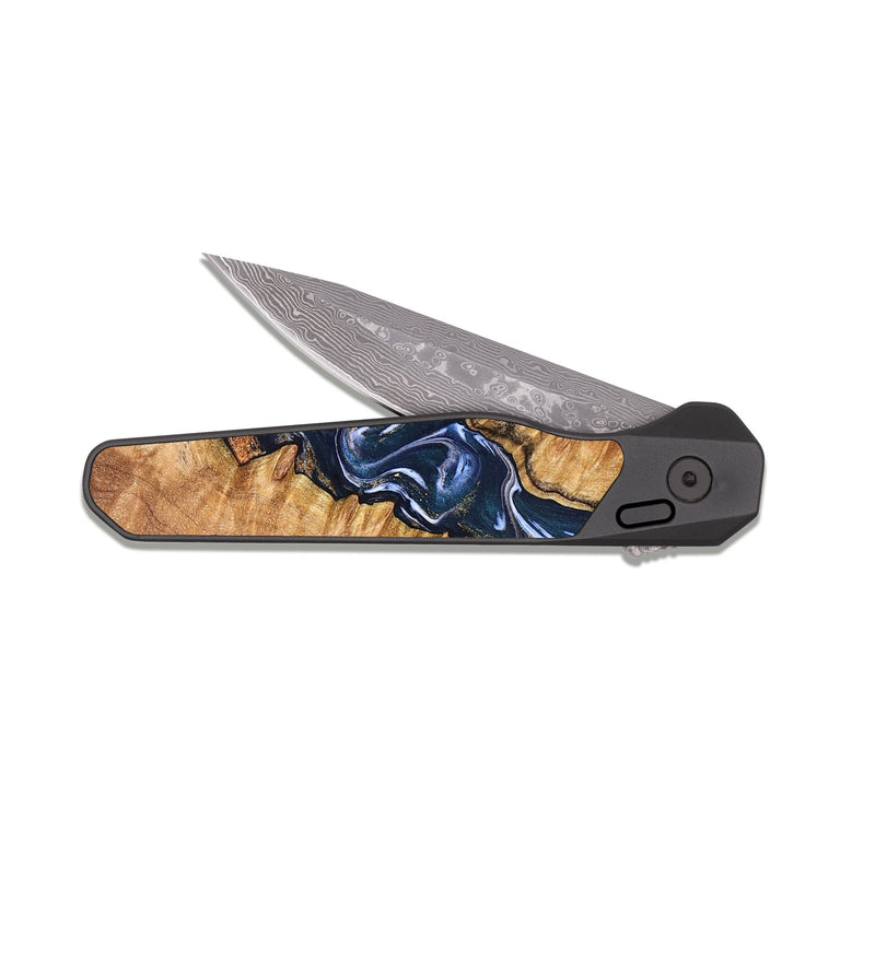EDC Dark Damascus Wood Pocket Knife - Buffy (Teal & Gold, 826512)