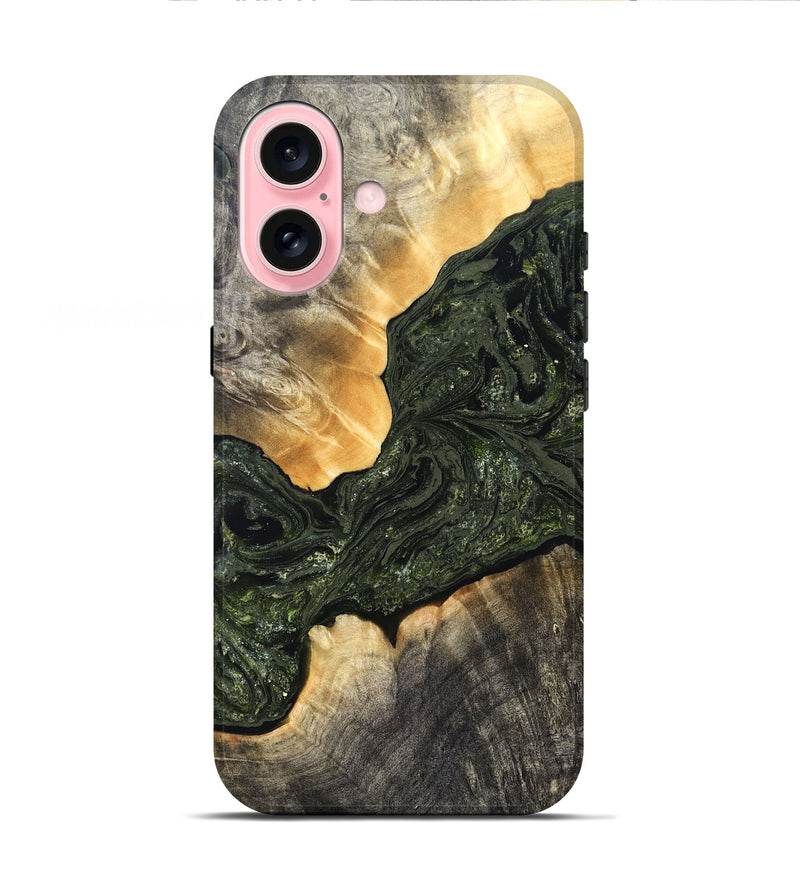 iPhone 16 Wood Live Edge Phone Case - Kacey (Green, 826617)