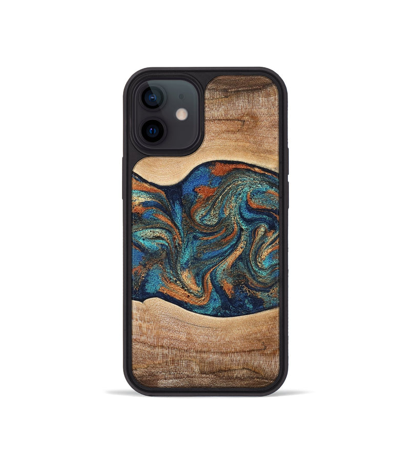 iPhone 12 mini Wood Phone Case - Harlee (Teal & Gold, 826672)