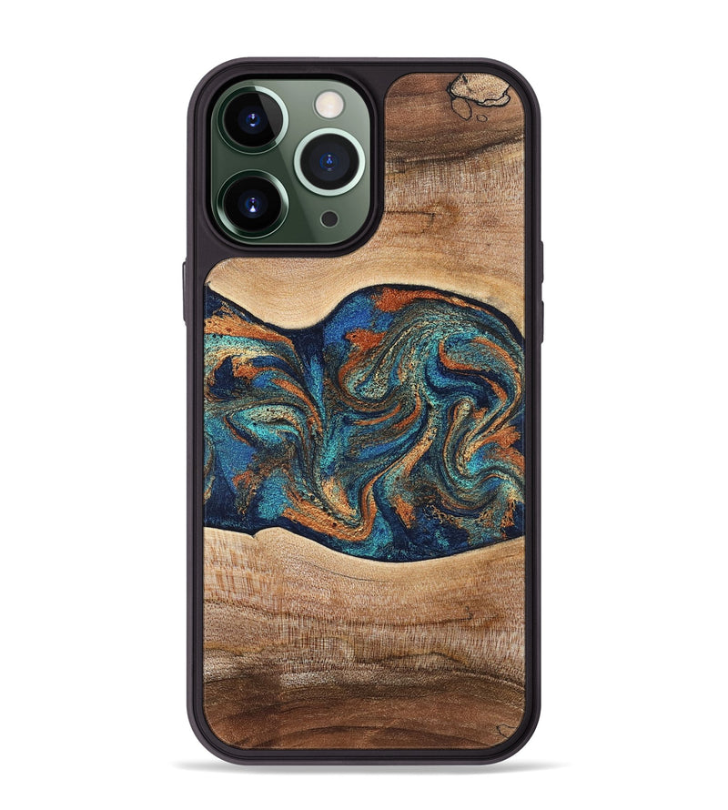iPhone 13 Pro Max Wood Phone Case - Harlee (Teal & Gold, 826672)