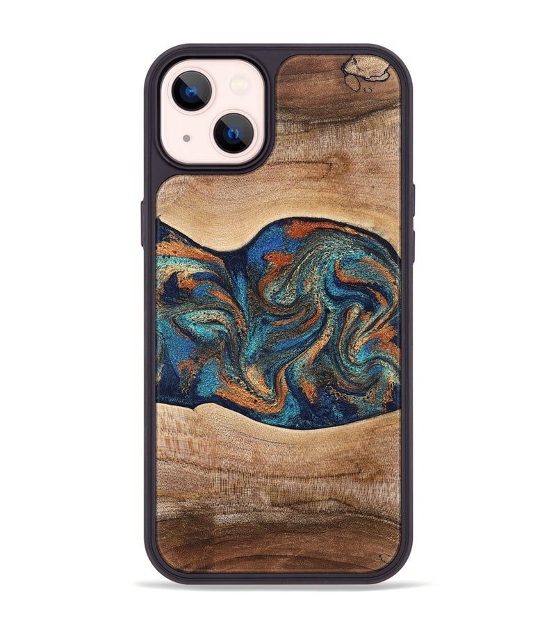 iPhone 14 Plus Wood Phone Case - Harlee (Teal & Gold, 826672)