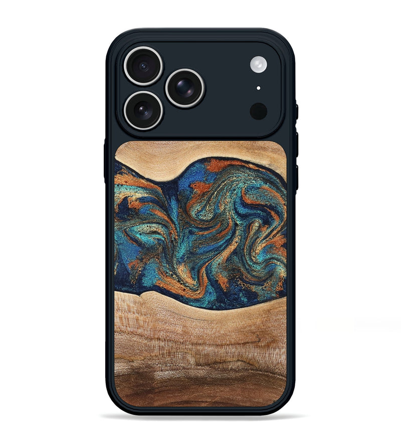 iPhone 17 Pro Max Wood Phone Case - Harlee (Teal & Gold, 826672)