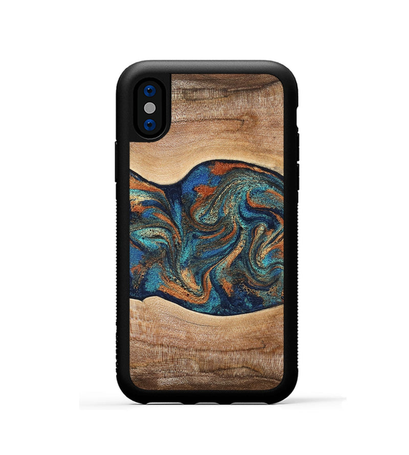 iPhone Xs Wood Phone Case - Harlee (Teal & Gold, 826672)