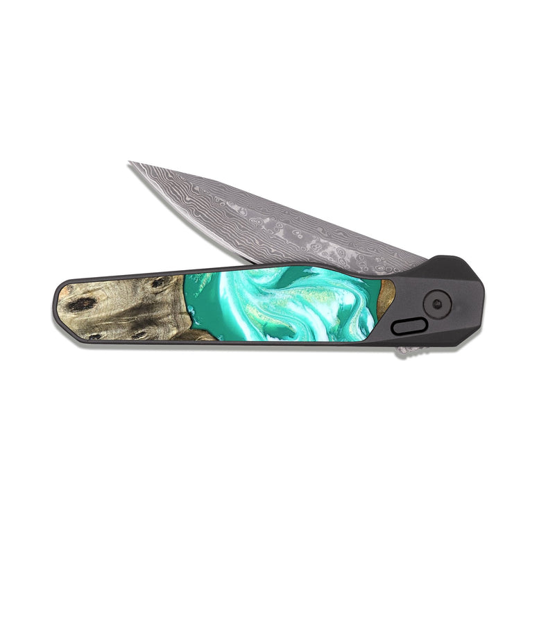 EDC Dark Damascus Wood Pocket Knife - Verner (Green, 826676)