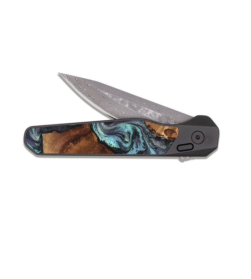 EDC Dark Damascus Wood Pocket Knife - Alice (Green, 826680)