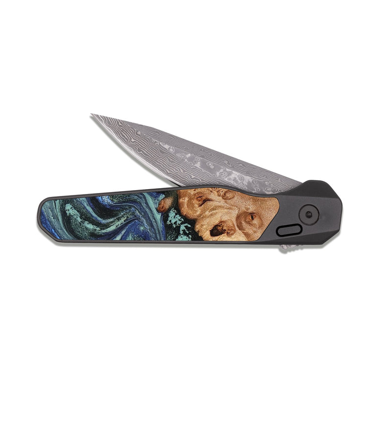 EDC Dark Damascus Wood Pocket Knife - Shanae (Green, 826682)