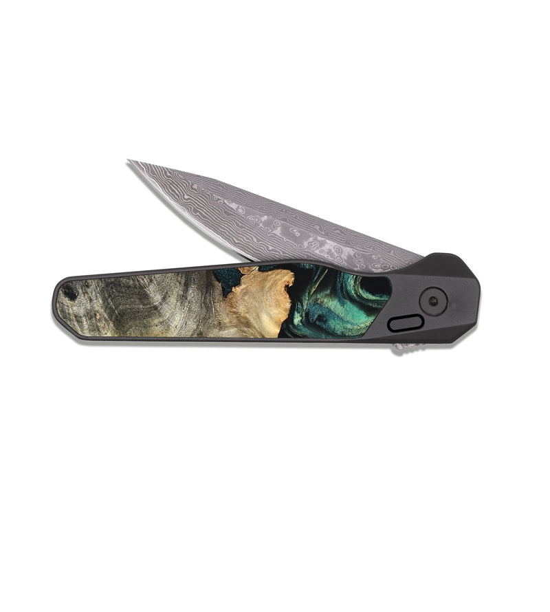 EDC Dark Damascus Wood Pocket Knife - Reid (Green, 826685)