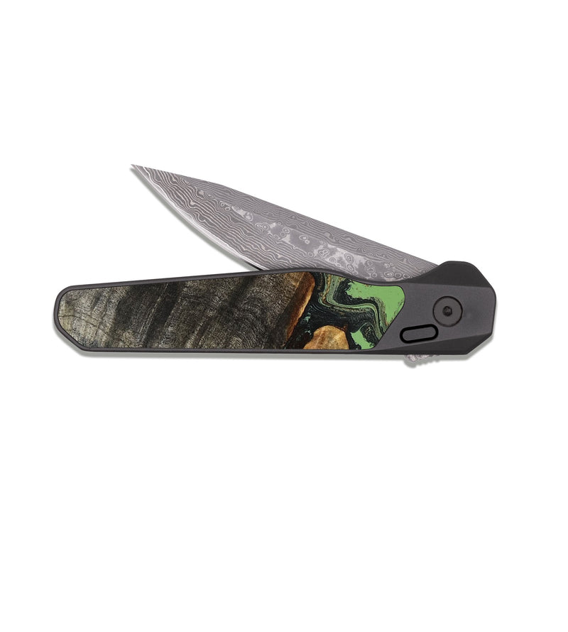 EDC Dark Damascus Wood Pocket Knife - Braelyn (Green, 826690)