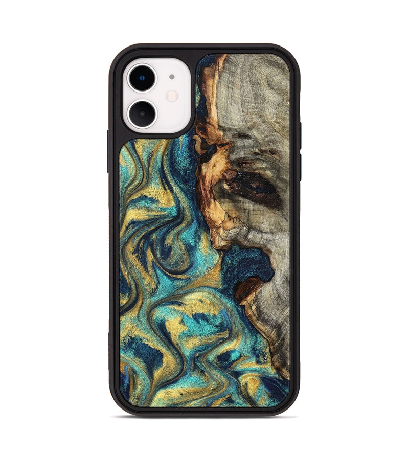 iPhone 11 Wood Phone Case - Kevon (Teal & Gold, 826694)