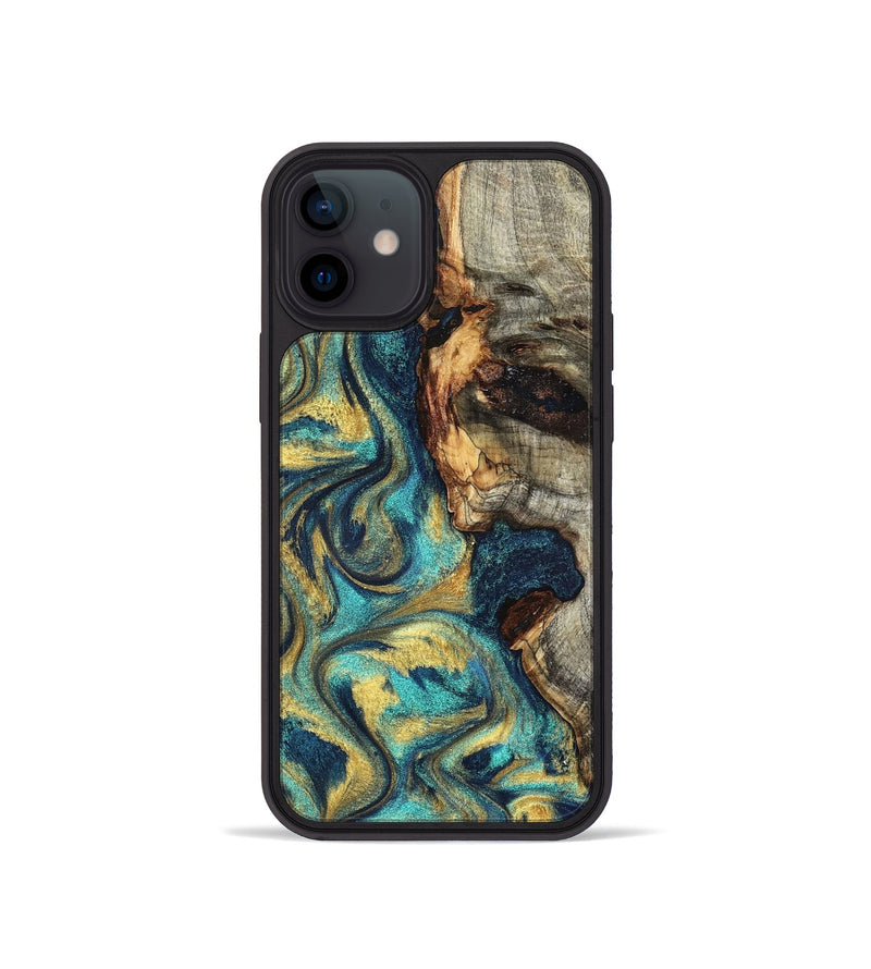 iPhone 12 mini Wood Phone Case - Kevon (Teal & Gold, 826694)
