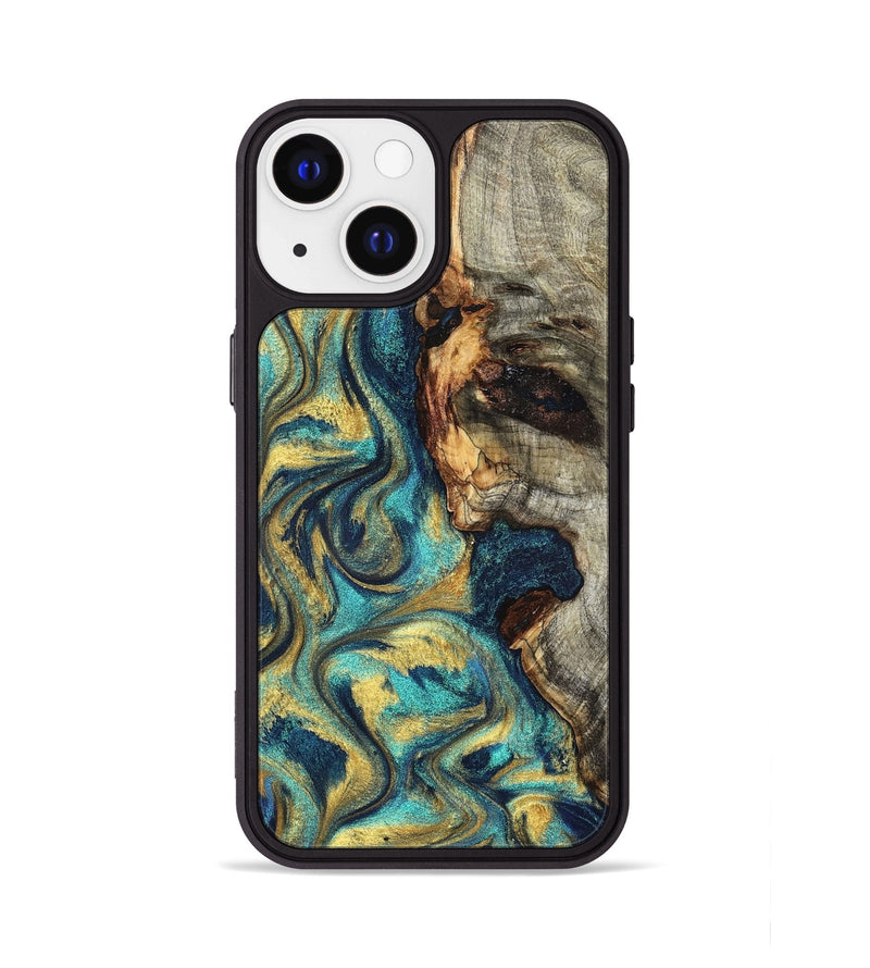 iPhone 13 Wood Phone Case - Kevon (Teal & Gold, 826694)