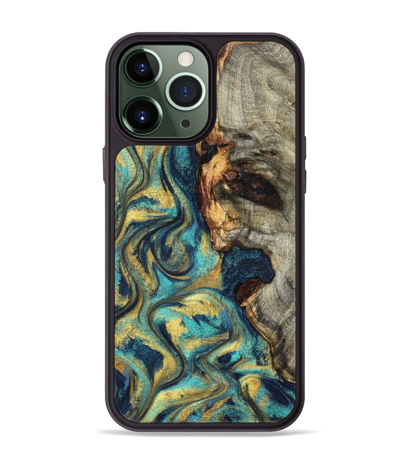 iPhone 13 Pro Max Wood Phone Case - Kevon (Teal & Gold, 826694)