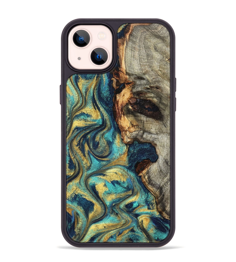 iPhone 14 Plus Wood Phone Case - Kevon (Teal & Gold, 826694)