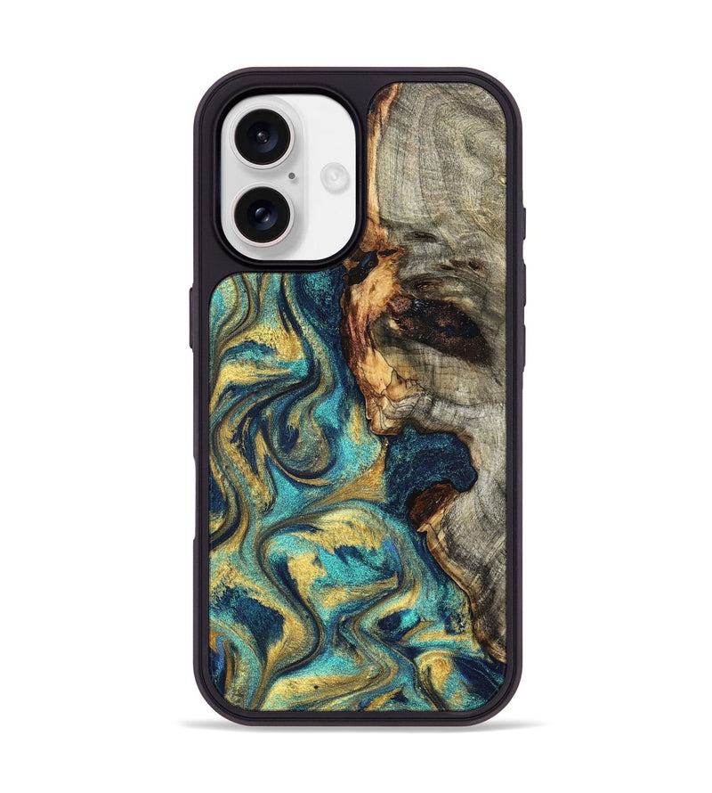 iPhone 17 Wood Phone Case - Kevon (Teal & Gold, 826694)