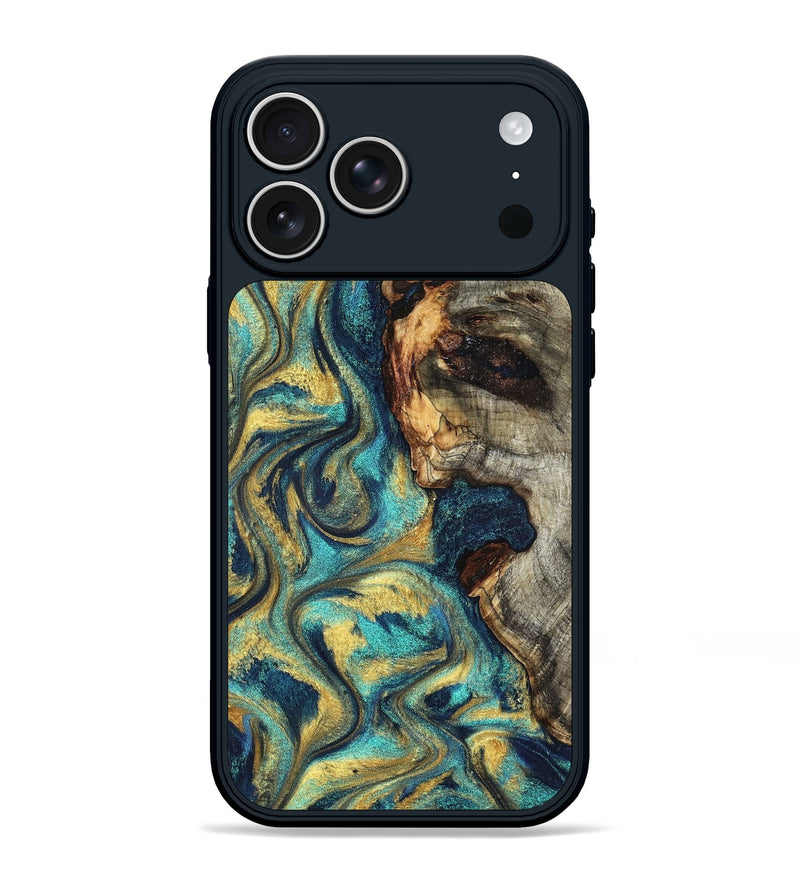 iPhone 17 Pro Max Wood Phone Case - Kevon (Teal & Gold, 826694)