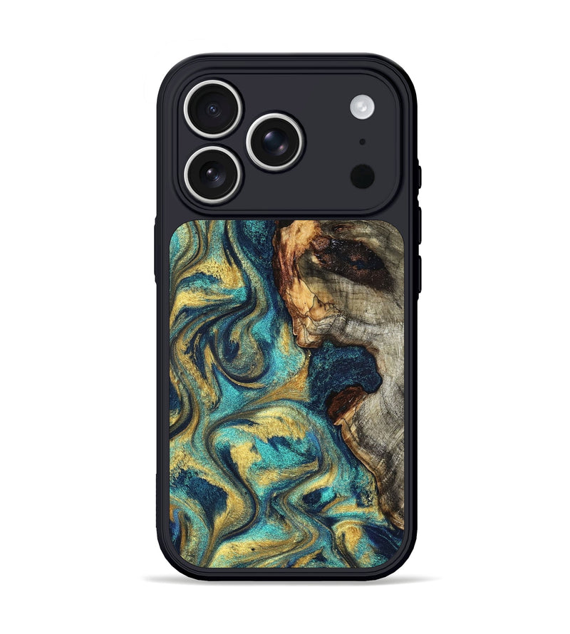 iPhone 17 Pro Wood Phone Case - Kevon (Teal & Gold, 826694)