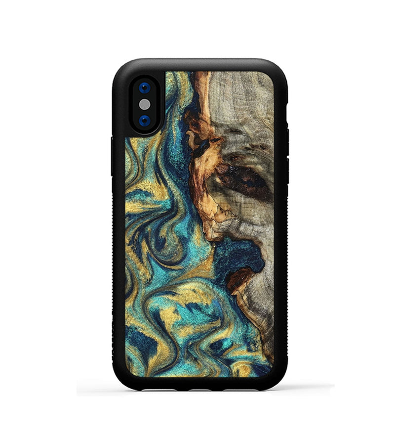 iPhone Xs Wood Phone Case - Kevon (Teal & Gold, 826694)