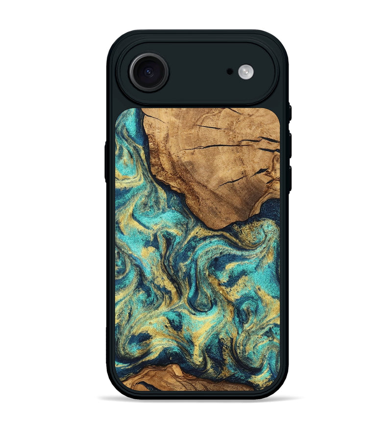 iPhone 17 Air Wood Phone Case - Vena (Teal & Gold, 826695)