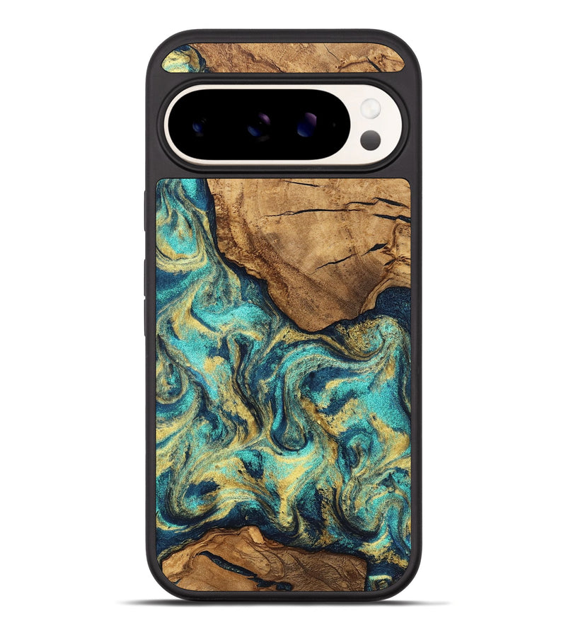 Pixel 10 Pro XL Wood Phone Case - Vena (Teal & Gold, 826695)