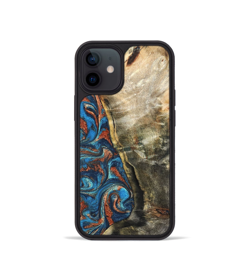 iPhone 12 mini Wood Phone Case - Doretha (Teal & Gold, 826698)