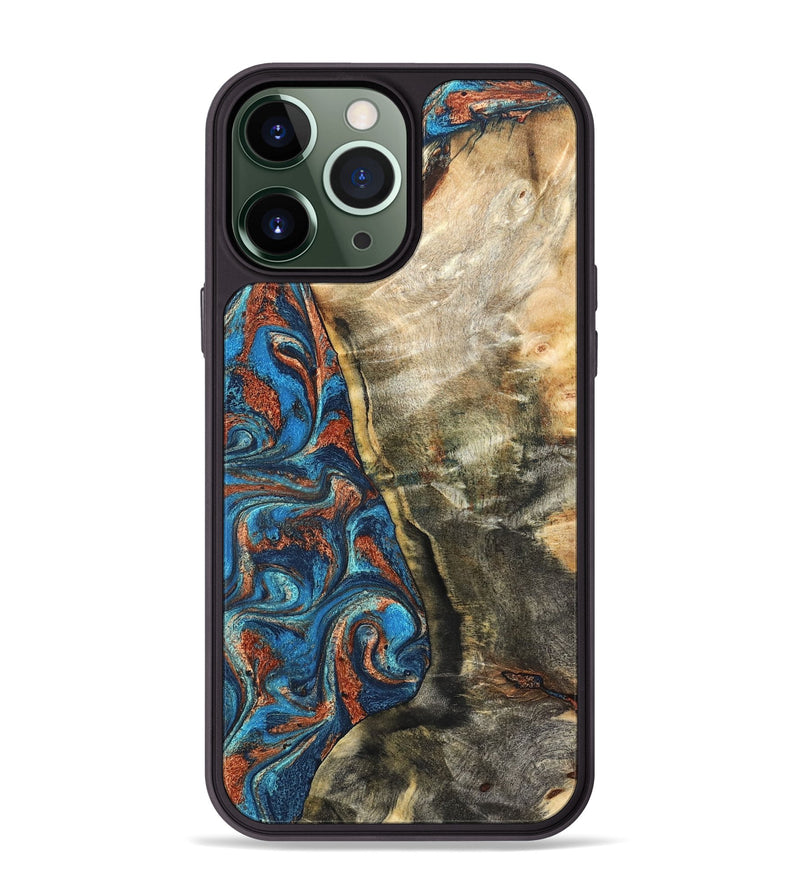iPhone 13 Pro Max Wood Phone Case - Doretha (Teal & Gold, 826698)