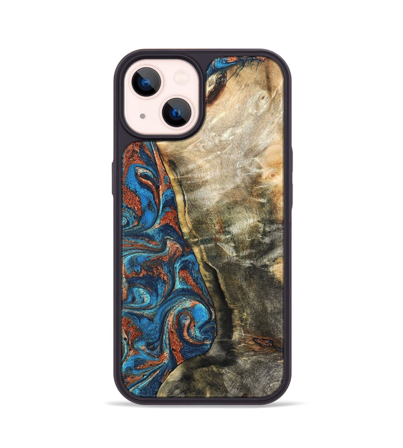 iPhone 14 Wood Phone Case - Doretha (Teal & Gold, 826698)