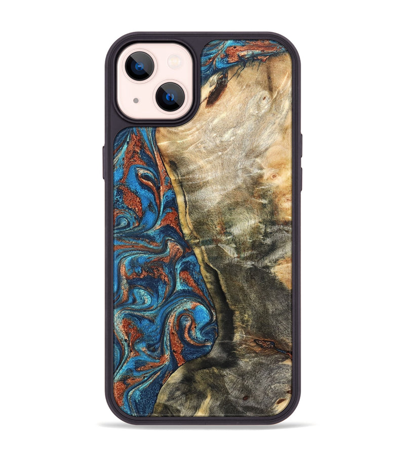 iPhone 14 Plus Wood Phone Case - Doretha (Teal & Gold, 826698)