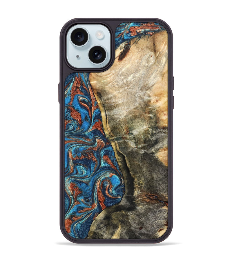 iPhone 15 Plus Wood Phone Case - Doretha (Teal & Gold, 826698)