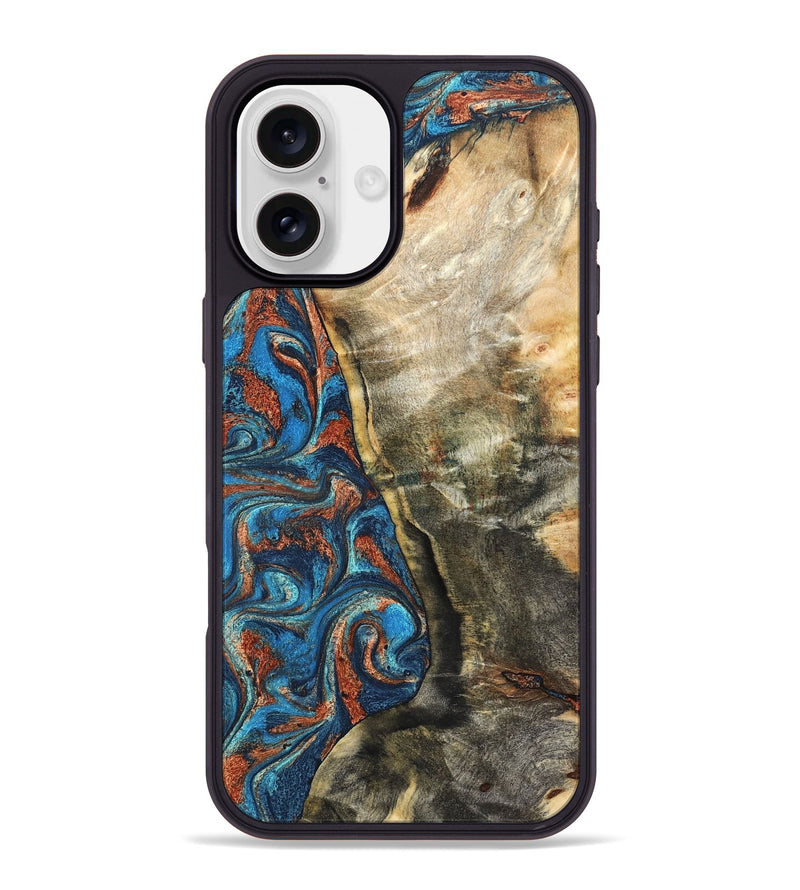 iPhone 16 Plus Wood Phone Case - Doretha (Teal & Gold, 826698)