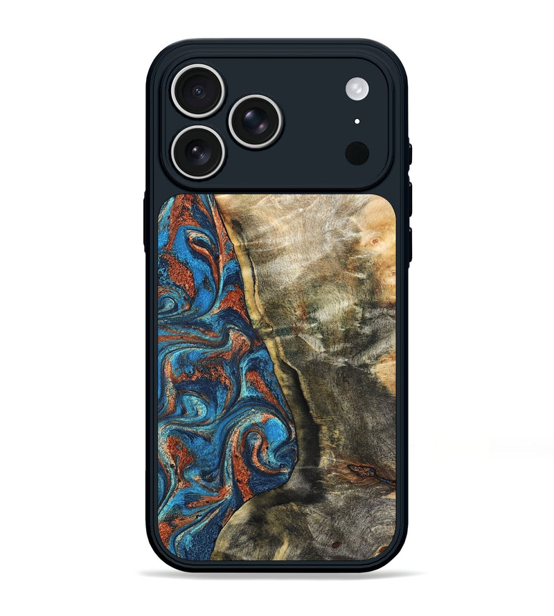 iPhone 17 Pro Max Wood Phone Case - Doretha (Teal & Gold, 826698)