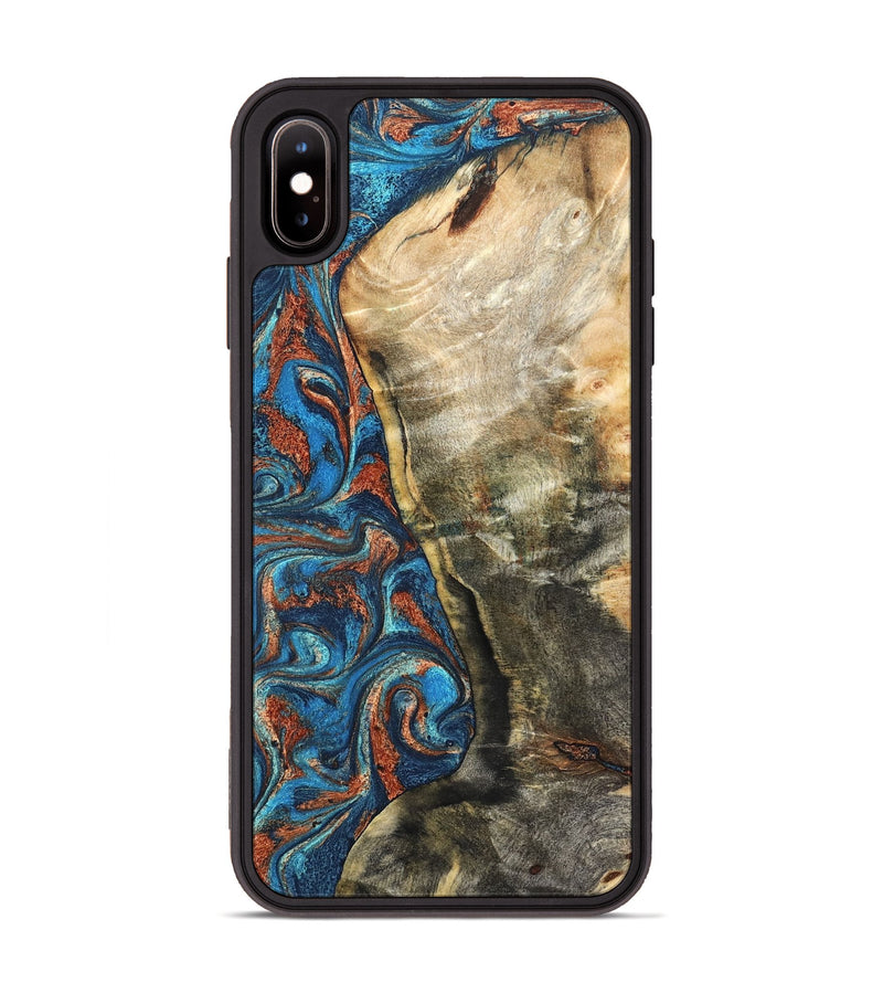 iPhone Xs Max Wood Phone Case - Doretha (Teal & Gold, 826698)