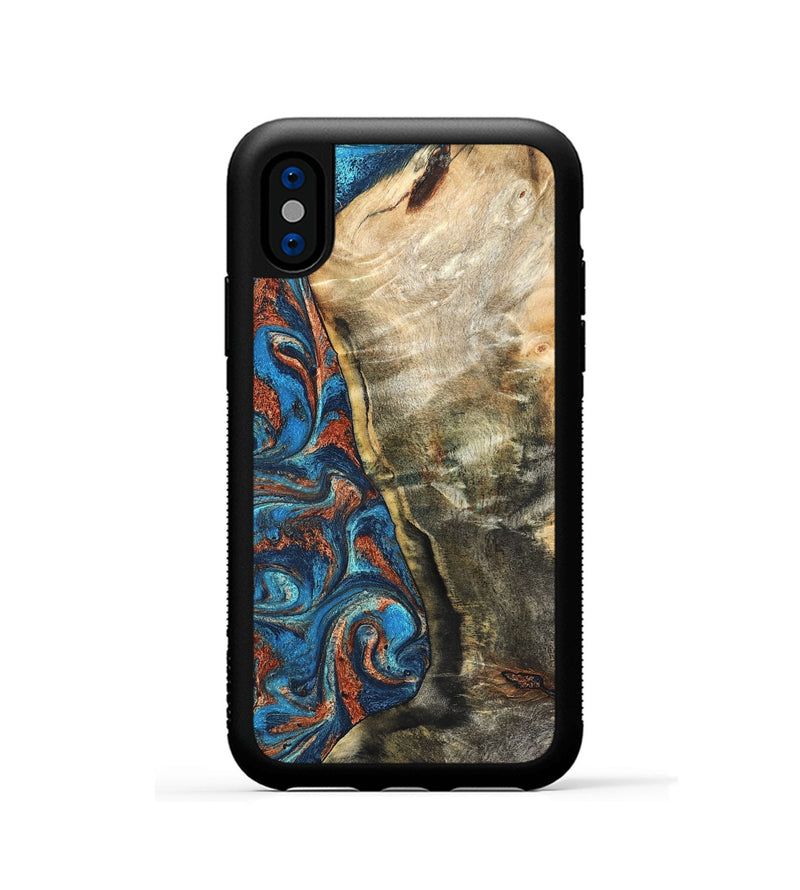 iPhone Xs Wood Phone Case - Doretha (Teal & Gold, 826698)
