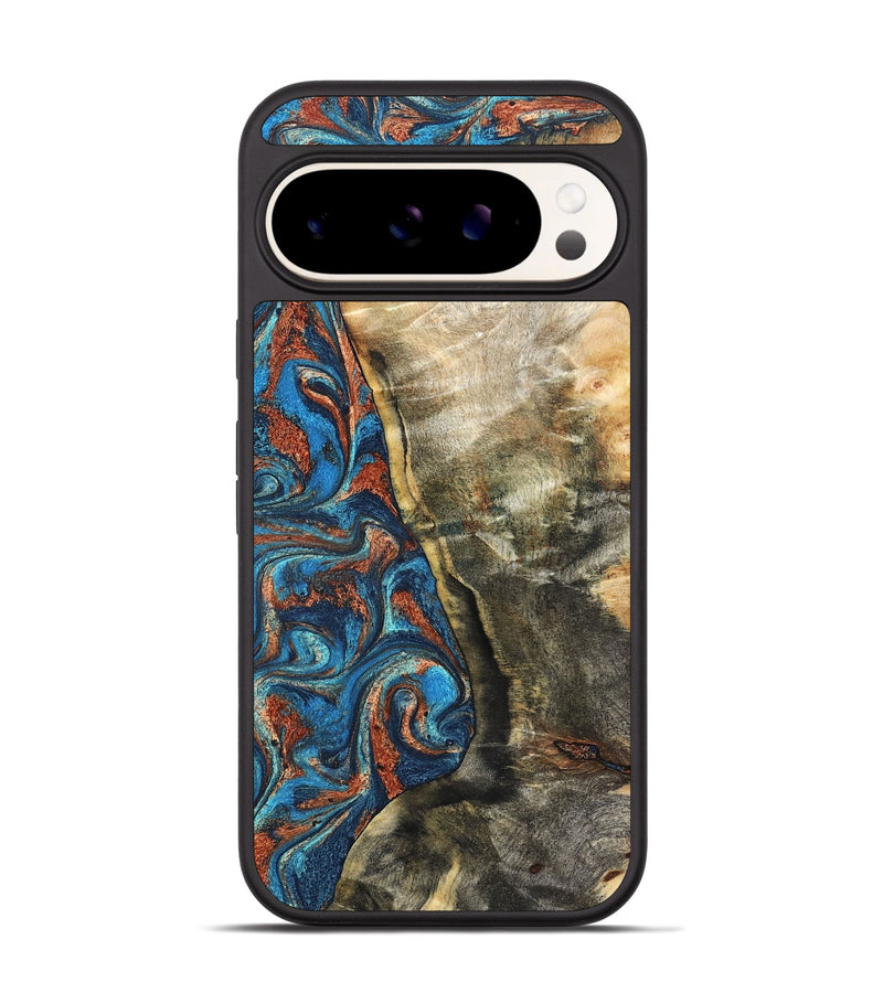 Pixel 9 Pro Wood Phone Case - Doretha (Teal & Gold, 826698)