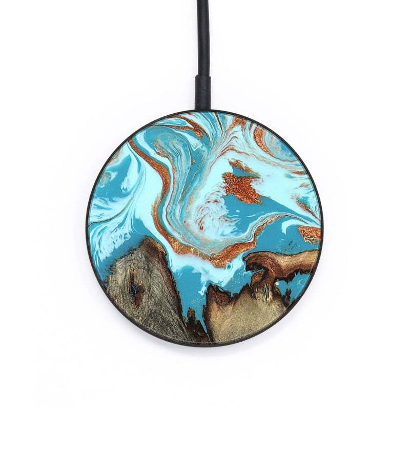 Circle Wood Wireless Charger - Evette (Teal & Gold, 826699)